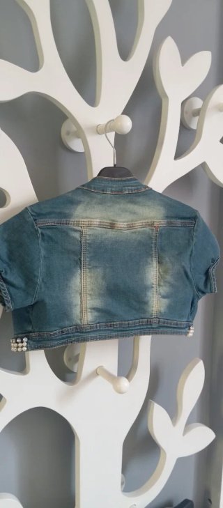 Gilet corto denim con perle