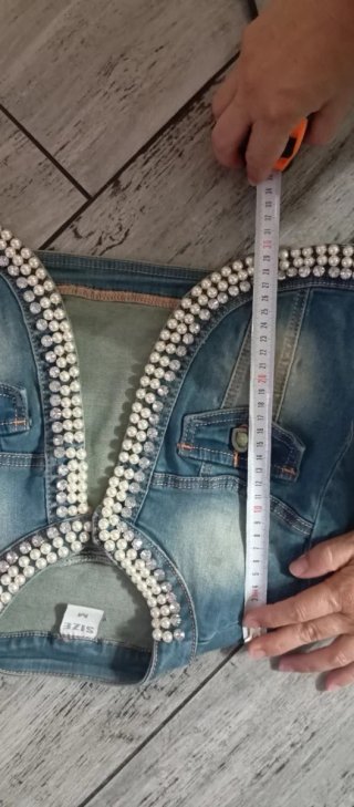 Gilet corto denim con perle