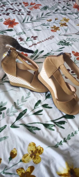 Sandalias cuña beige y marrón
