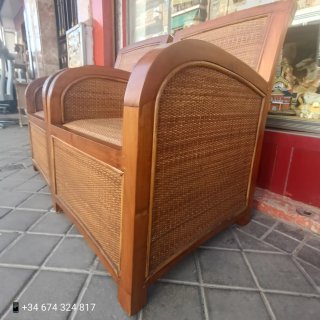 Sillón madera maciza y mimbre