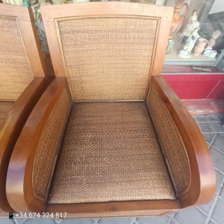 Sillón madera maciza y mimbre