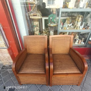 Sillón madera maciza y mimbre