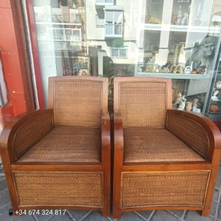 Sillón madera maciza y mimbre