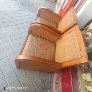 Sillón madera maciza y mimbre