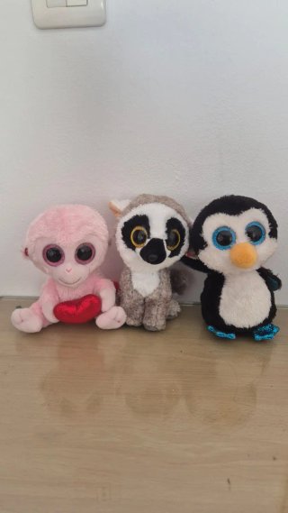 Lote 3 peluches Ty: Mono, Lémur y Pingüino