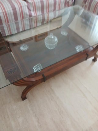 Mesa de centro cristal y madera