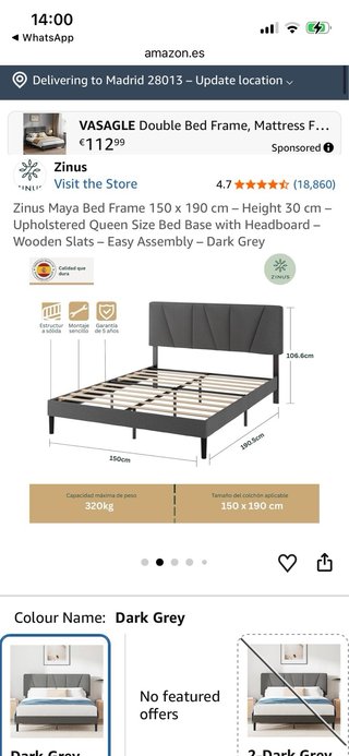 Estructura de cama con cabecero Ikea bed+amazon