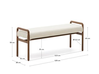 Banco desenfundable Macaret de madera maciza de roble acabado nogal 120 cm FSC Mix Credit.