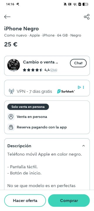 iPhone 6 64GB Negro para piezas