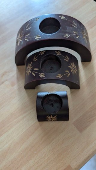 Portacandele etnico legno marrone oro