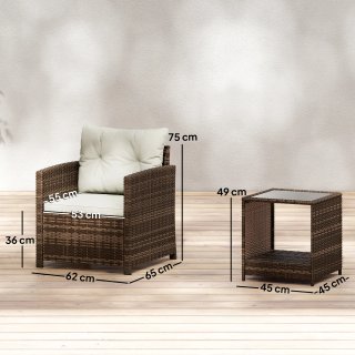 Set da Giardino 3pz in Rattan PE e Acciaio con 2 P