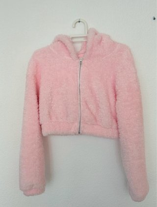 Chaqueta rosa peluda cropped