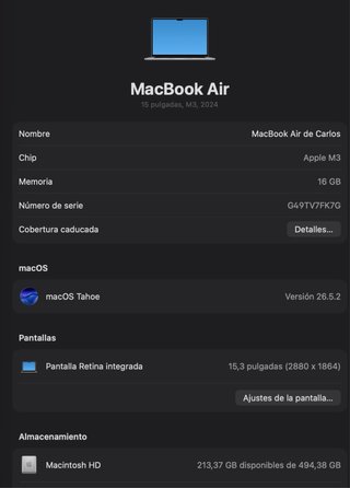 Macbook Air M3 15 - 512GB 16GB Gris Espacial