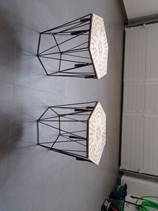 Mesa auxiliar hexagonal madera y metal,
