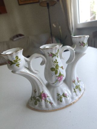 Candelabro vintage 3 fiamme porcellana Chodziez