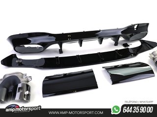 DIFUSOR TRASERO NEGRO BRILLO CON COLAS REDONDAS NEGRAS PARA MERCEDES CLA C118
