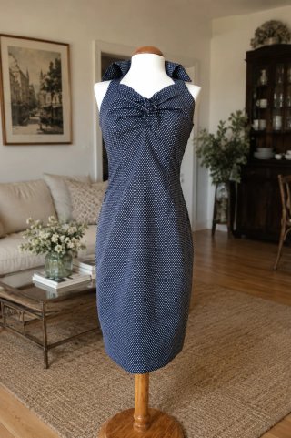 Vestido Pin Up Azul Marino Lunares