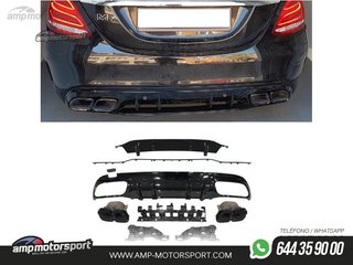 DIFUSOR TRASERO CON COLAS NEGRAS PARA MERCEDES CLASE C KOMBI/SEDAN W205 NEGRO BRILLO