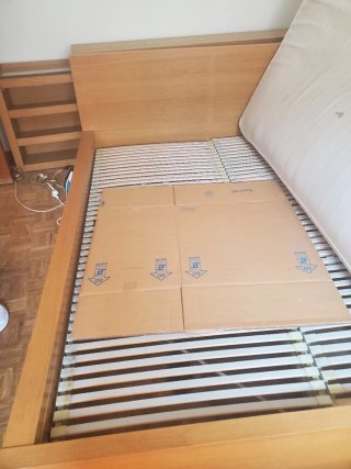Cama Matrimonial Madera y Tela