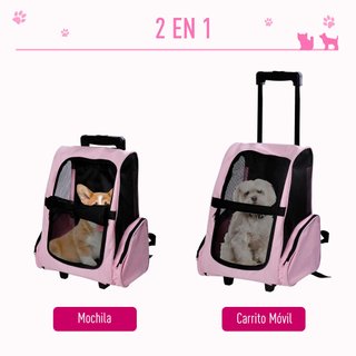 Transportín Mascotas 2en1 Mochila Carrito Rosa