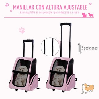 Transportín Mascotas 2en1 Mochila Carrito Rosa