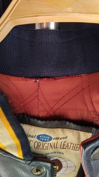 Chaqueta Cuero Vintage Wu-Wear Azul/Beige