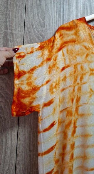 Vestido Maxi caftán Fluido Tie-Dye Naranja Talla L