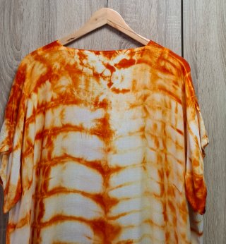 Vestido Maxi caftán Fluido Tie-Dye Naranja Talla L