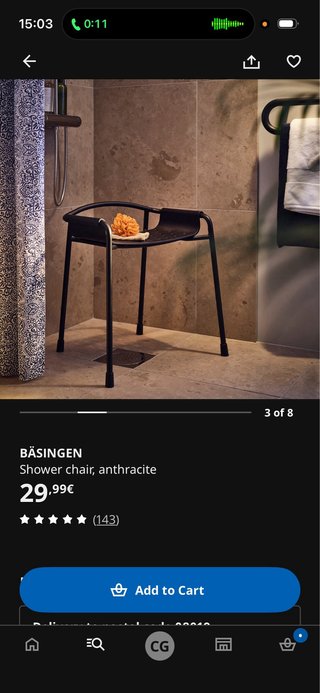 Silla Ducha IKEA Negra para movilidad reducida
