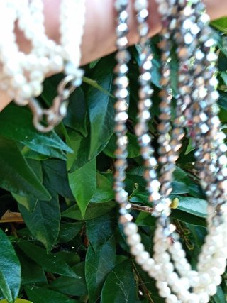 Collana multifilo perle e cristalli 70 cm