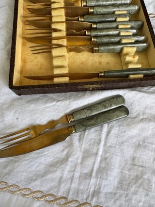 Juego Cubiertos Postre Fruta Vintage Art Decó