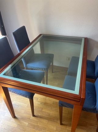 Mesa de salón cristal y madera extensible