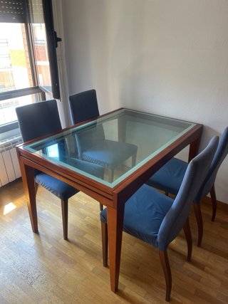Mesa de salón cristal y madera extensible