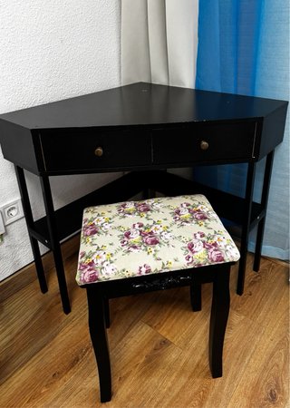 Escritorio esquinero COSTWAY + Taburete | Tocador
