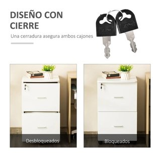 Mueble Oficina 2 Cajones con Llave Blanco 72cm