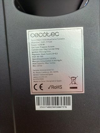 Estufa de gas llama azul plegable 4200 W 2 niveles – Cecotec