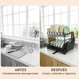 Escurridor platos 2 niveles con drenaje