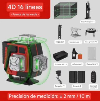 Nivel Láser 4D 16 Líneas Accesorios Maletín