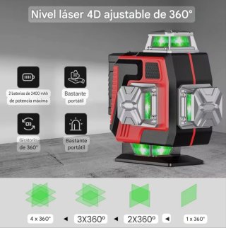 Nivel Láser 4D 16 Líneas Accesorios Maletín