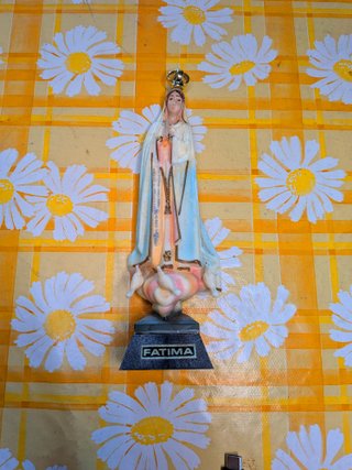 STATUA MADONNA DI FATIMA VINTAGE CON ROSARIO E COR