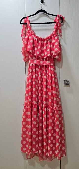 Vestido Coosy lunares rosa y blanco