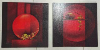 2 Cuadros Abstractos Rojos y Negros japoneses