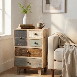 Cassettiera 5 Cassetti 45x35x64Cm Legno Massello