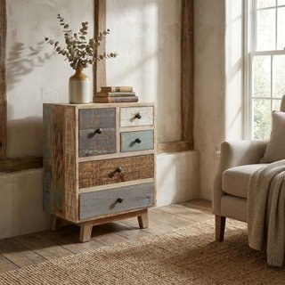 Cassettiera 5 Cassetti 45x35x64Cm Legno Massello