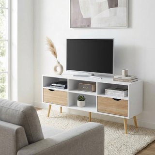 Mobile Porta TV 2 Cassetti 4 Vani Bianco 117x58cm