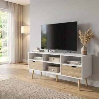 Mobile Porta TV 2 Cassetti 4 Vani Bianco 117x58cm