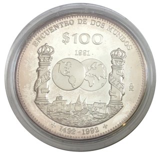 Moneda $100 Encuentro Dos Mundos 1991