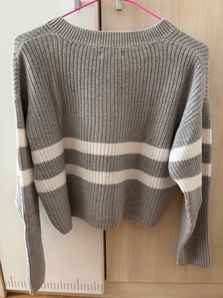 Jersey Mango Rayas Gris y Blanco
