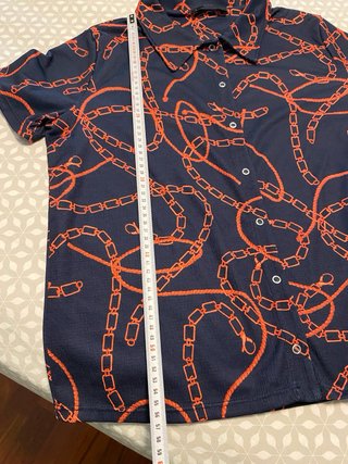 Camisa Escorpión Estampado Cadenas Azul Naranja