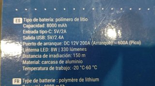 Arrancador Batería Coche C/Linterna 8000mAh Cofan